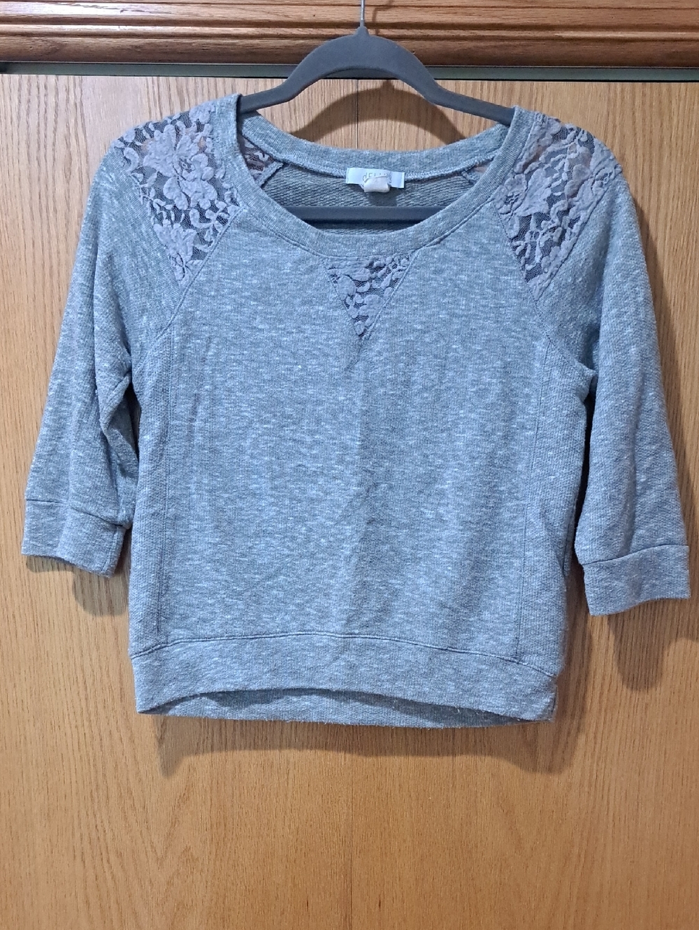 dELiA*s Light Gray Lace Shoulder Pullover Sweatshirt